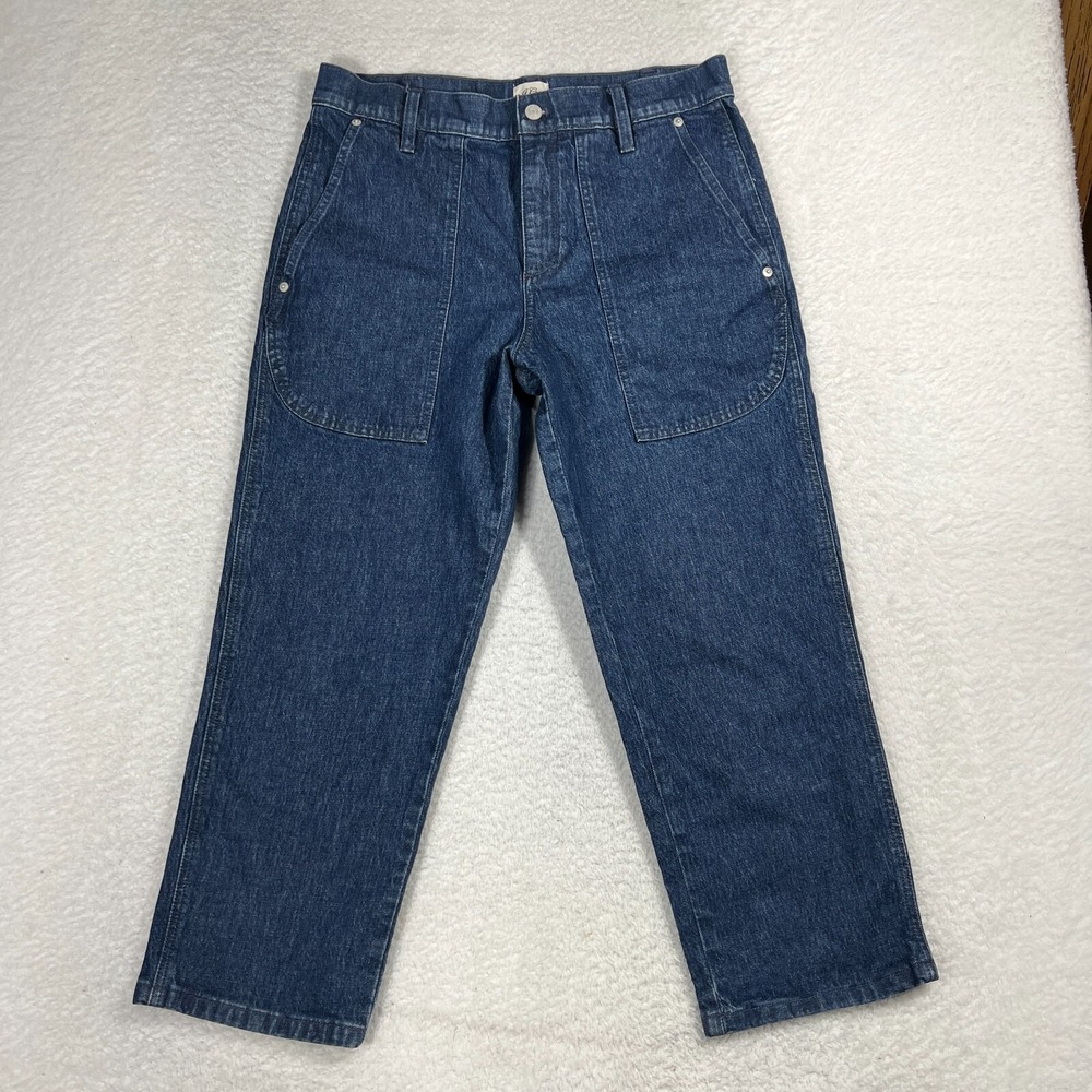 J Crew Jeans Womens 29 32x24 Wide Leg Patch Pocket Dark Wash High Rise Denim